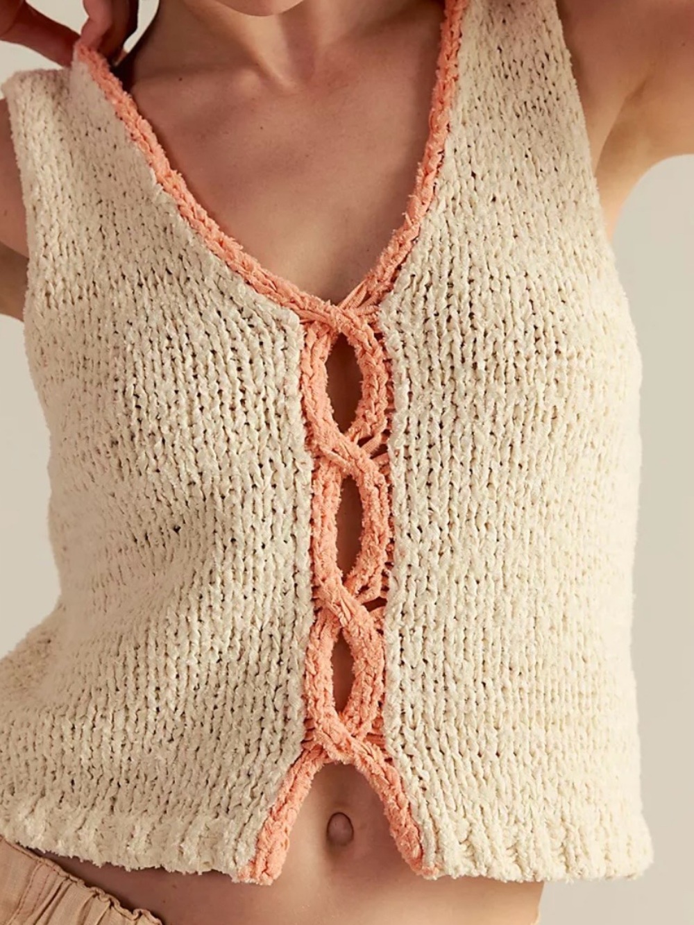 Free People Cream Knit Tank with Peach Trim